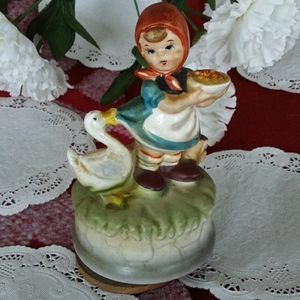 Vintage HIMARK Windup Music Box Rotating Girl/Duck Fig..